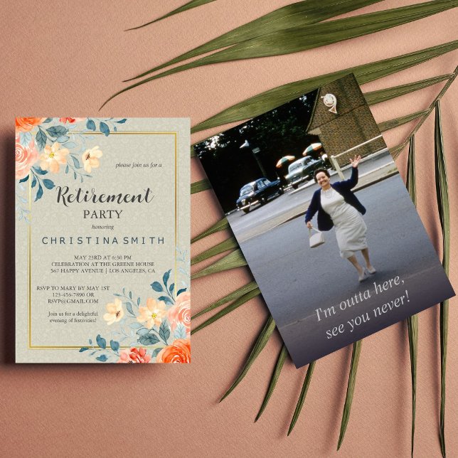 Rustic Antique Floral Watercolor Retirement Party Invitation (Rustic Antique Floral Watercolor Retirement Party Invitation)