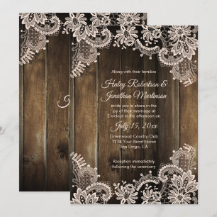 Rustic Antique Lace and Barn Wood Wedding Invitation