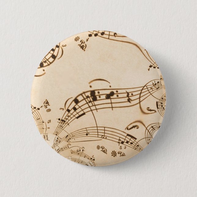 Rustic Antique Musical Notes 2 Inch Round Button (Front)