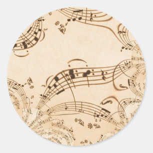 Rustic Antique Musical Notes Classic Round Sticker