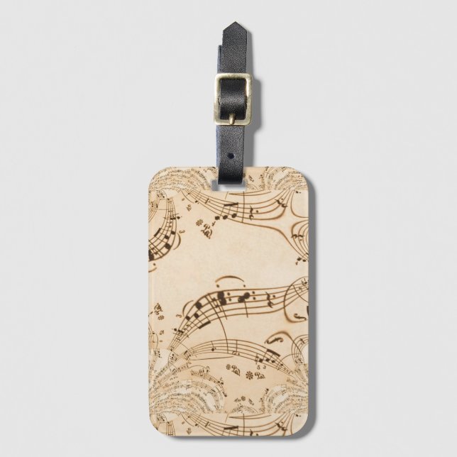 Rustic Antique Musical Notes Luggage Tag (Front Vertical)