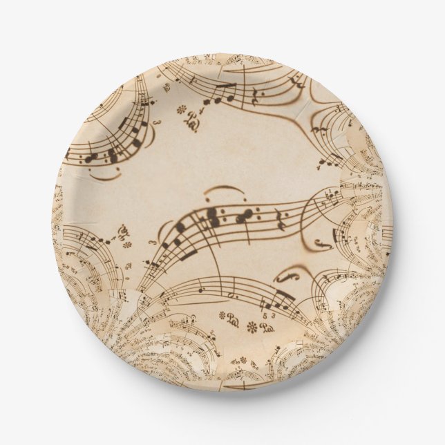Rustic Antique Musical Notes Paper Plate (Front)