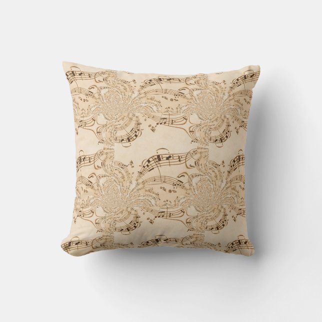 Rustic Antique Musical Notes Throw Pillow (Front)