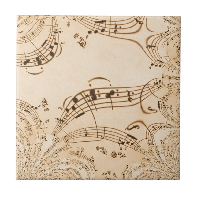 Rustic Antique Musical Notes Tile (Front)