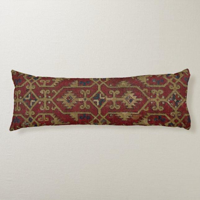 Rustic Antique Oriental Persian Red Pattern Body Pillow (Front)