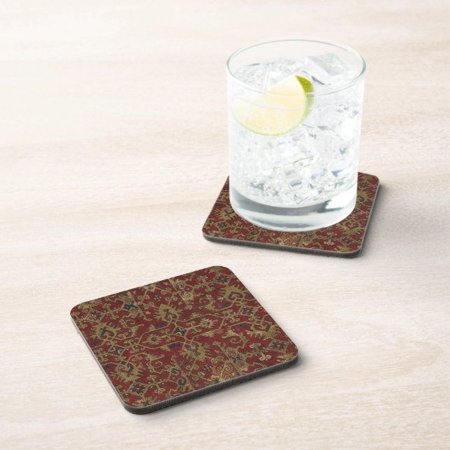 Rustic Antique Oriental Persian Red Pattern Coaster (Right Side)