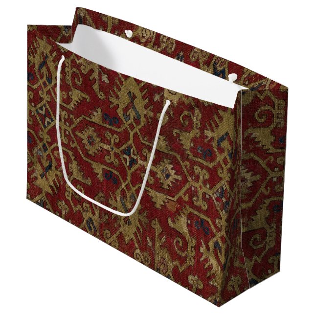 Rustic Antique Oriental Persian Red Pattern Large Gift Bag (Front Angled)