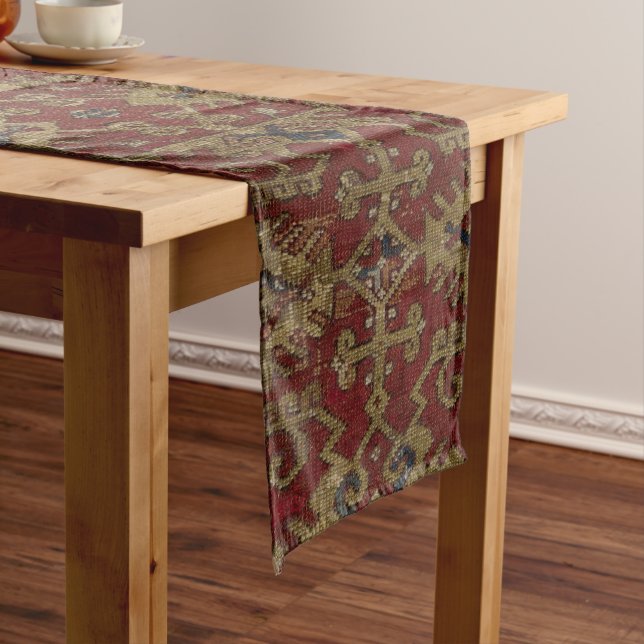 Rustic Antique Oriental Persian Red Pattern  Long Table Runner (In Situ)