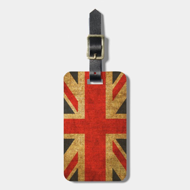 Rustic Antique Union Jack Pattern Luggage Tag (Front Vertical)
