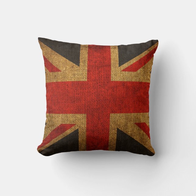 Rustic Antique Union Jack Pattern Throw Pillow (Front)