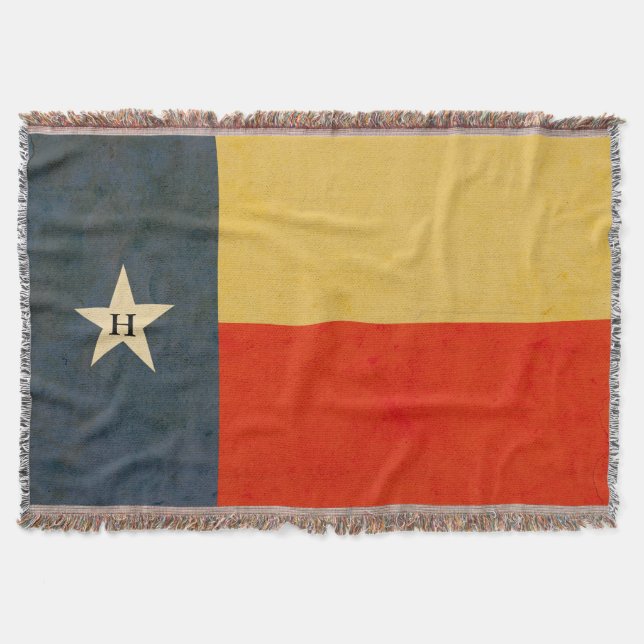 Rustic Antiqued Texas Flag initial  Throw Blanket (Front)