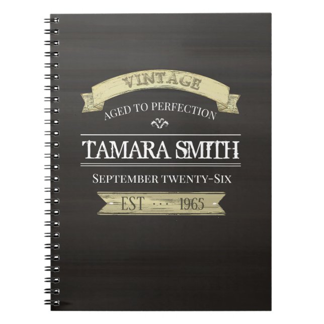 Rustic Antiqued Vintage Birthday Notebook (Front)