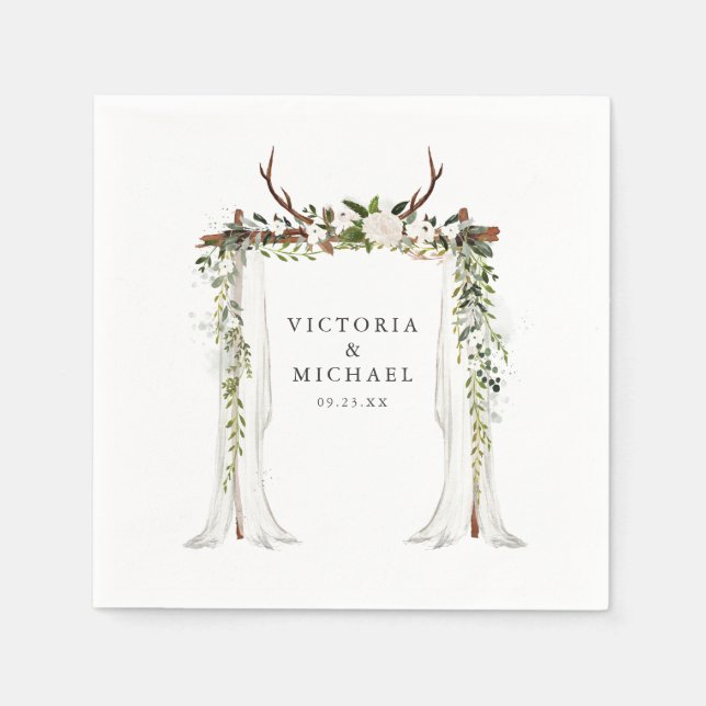 Rustic Antler Country Boho Floral Monogram Napkin (Front)