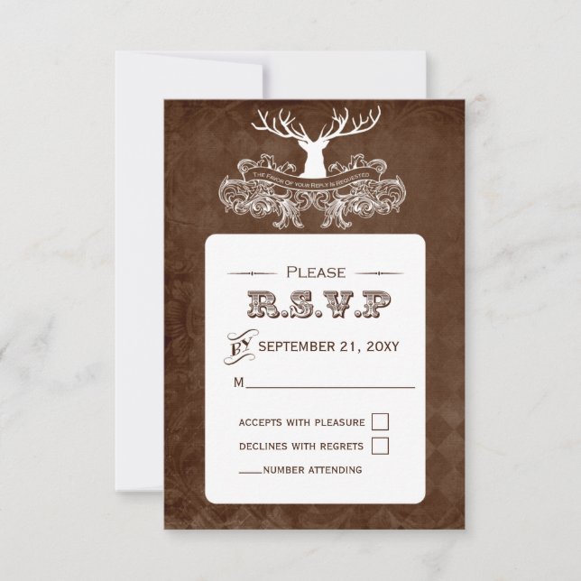 Rustic Antler, Deer Winter Woodland  rsvp 3.5 x 5 Card (Front)