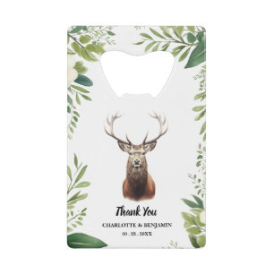 Rustic Antler Floral Frame Wedding Favour Credit Card Bottle Opener