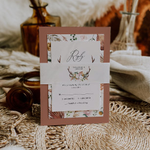 Rustic Antler Floral Wedding Boho Woodland Wrap Invitation Belly Band