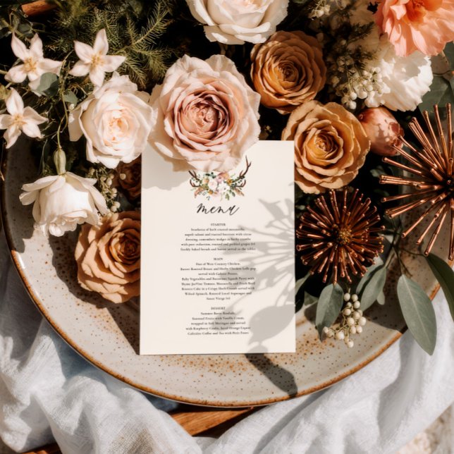 Rustic Antler Floral Wedding Menu Boho Woodland (Creator Uploaded)