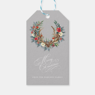 Rustic Antler Floral Wreath Christmas Gift Tags