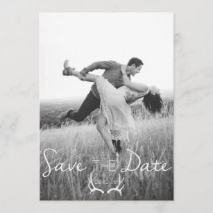 Rustic Antler Graphic   White Save the Date Invitation