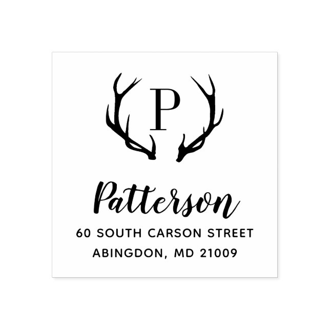 Rustic Antler Monogram Address Stamp (Imprint)