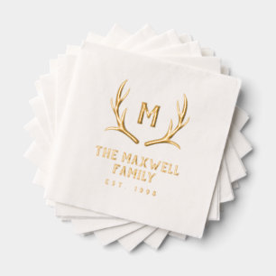 Rustic Antler Monogram Family Name Established Foil Napkins