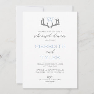 Rustic Antler Monogram Rehearsal Dinner Invitation