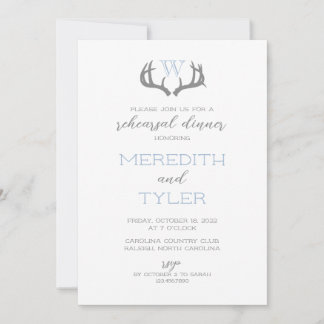 Rustic Antler Monogram Rehearsdîner Invitation