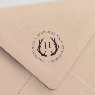 Rustic Antler Monogram Return Address Self-inking Stamp