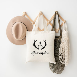 Rustic Antler Monogram Tote Bag