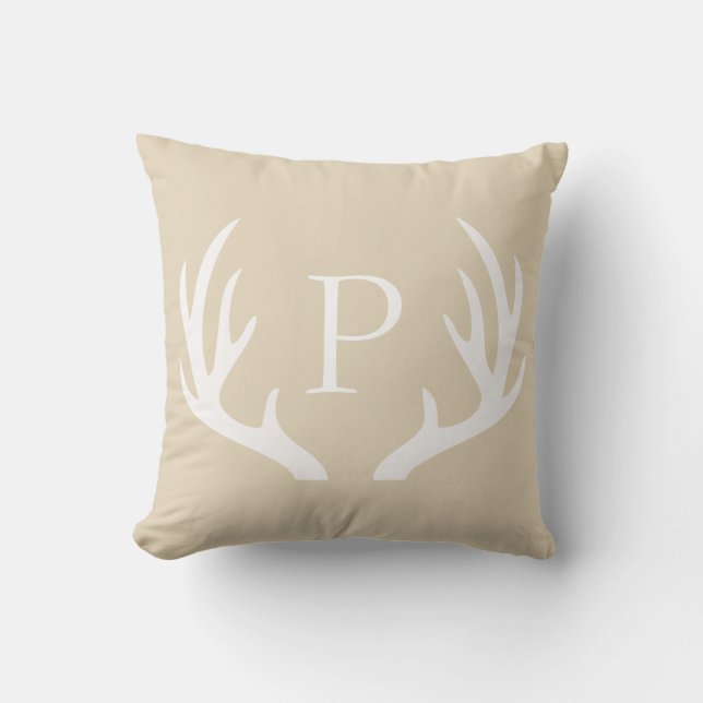 Rustic Antler Personalized Throw Pillow (Front)