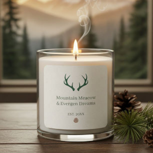 Rustic Antler Pine Cone Personalized Candle Label