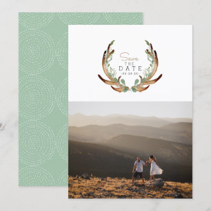 Rustic Antler Watercolor Save the Date Photo Invitation