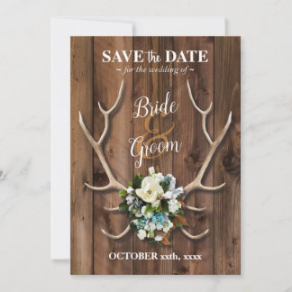 Rustic Antler with Magnolia save the date card