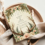 Rustic Antler Woodland Floral Wedding Invitation<br><div class="desc">A rustic woodland wedding design featuring deer antlers,  soft blush roses,  ferns,  and greenery. The natural elements and earthy tones create a romantic yet rugged atmosphere,  perfect for boho,  forest,  or country-themed weddings.</div>