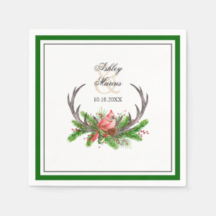 Rustic Antlers and Cardinal with Dark Green Border Napkin
