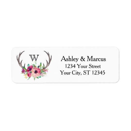 Rustic Antlers Boho Floral Allure Return Address Label