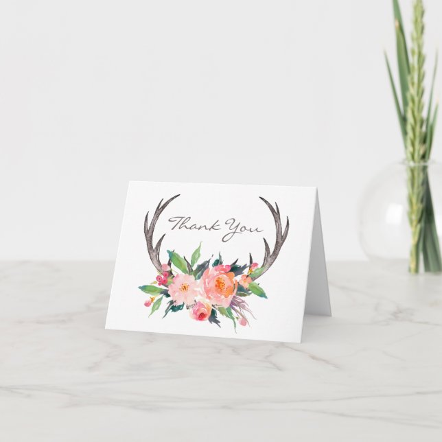 Rustic Antlers Boho Floral Thank You (Front)