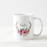 Rustic Antlers Boho Floral with Monogram