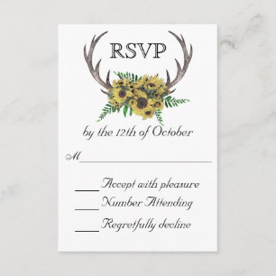 Rustic Antlers Boho Sunflowers Wedding RSVP Card