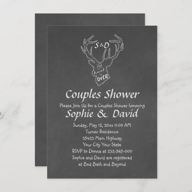 Rustic Antlers Chalk Engagement Party Invitation (Front/Back)