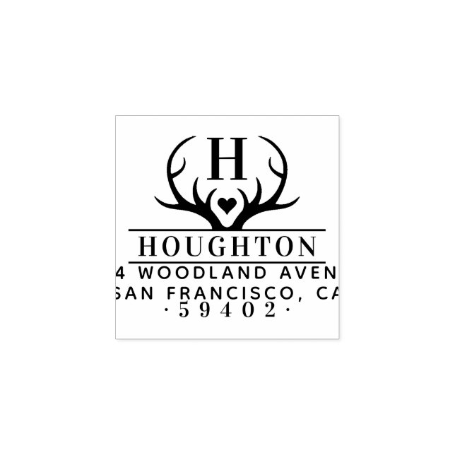 Rustic Antlers Family Name Monogram Return Address Rubber Stamp (Imprint)