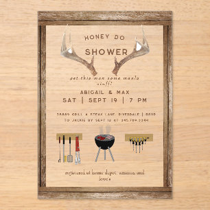 Rustic Antlers Honey Do Couples Wedding Shower Acrylic Invitations