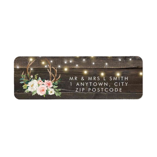 rustic antlers lights return address label (Front)