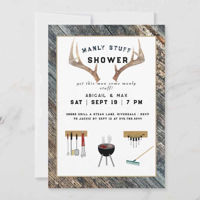 Rustic Antlers Manly Stuff Couples Wedding Shower  Invitation (Front)