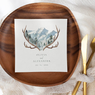Rustic Antlers Mountain Boho Wedding Napkin
