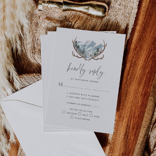 Rustic Antlers Mountain Wedding RSVP Card
