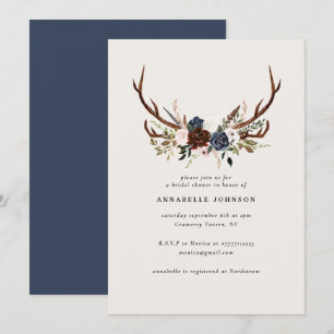 Rustic antlers navy burgundy floral bridal shower