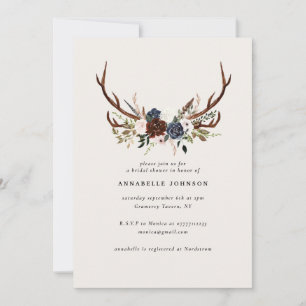 Rustic antlers navy burgundy floral bridal shower
