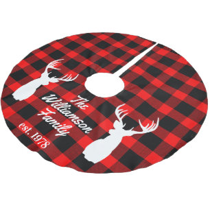 Rustic Antlers Red and Black Plaid Brushed Polyester Tree Skirt