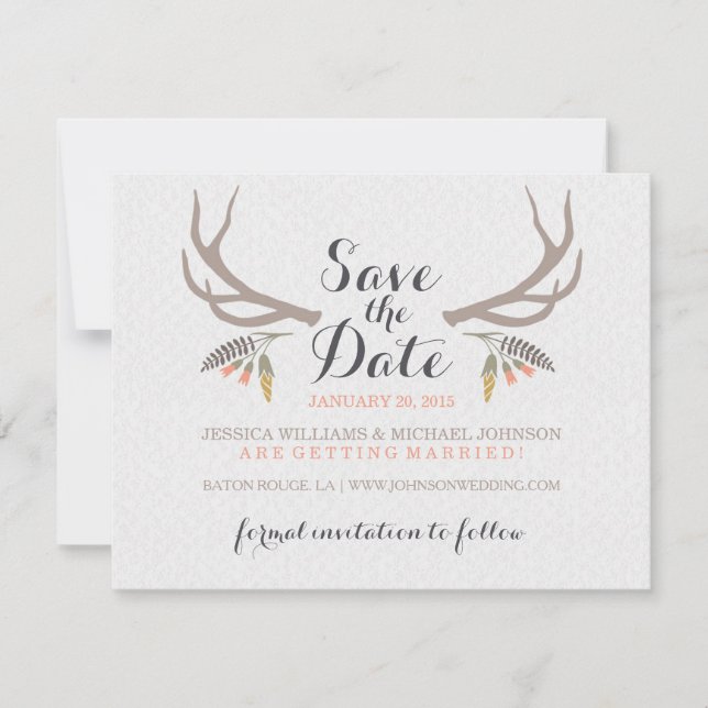 Rustic Antlers Save the Date (Front)